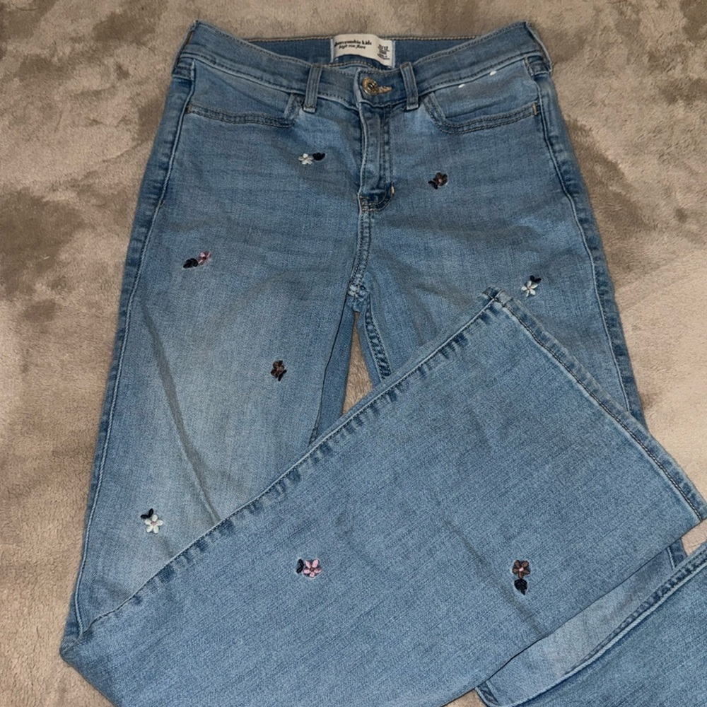Girls high rise flare jeans with flowers